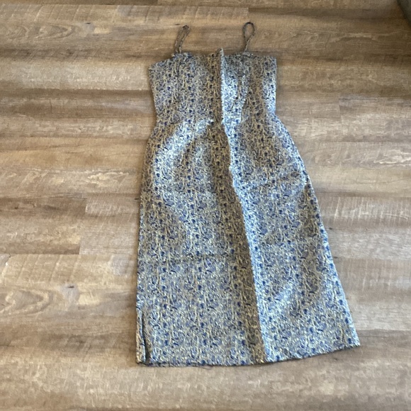 Vintage 1960s Modes Chez Elita Brocade Blue and Metallic Dress - Picture 2 of 10